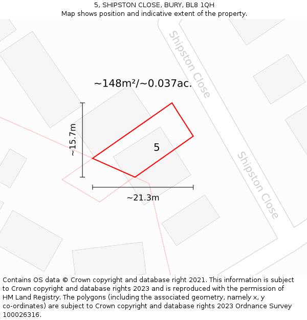 5, SHIPSTON CLOSE, BURY, BL8 1QH: Plot and title map