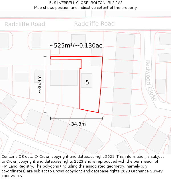 5, SILVERBELL CLOSE, BOLTON, BL3 1AF: Plot and title map