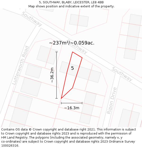 5, SOUTHWAY, BLABY, LEICESTER, LE8 4BB: Plot and title map