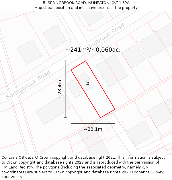 5, SPRINGBROOK ROAD, NUNEATON, CV11 6PA: Plot and title map