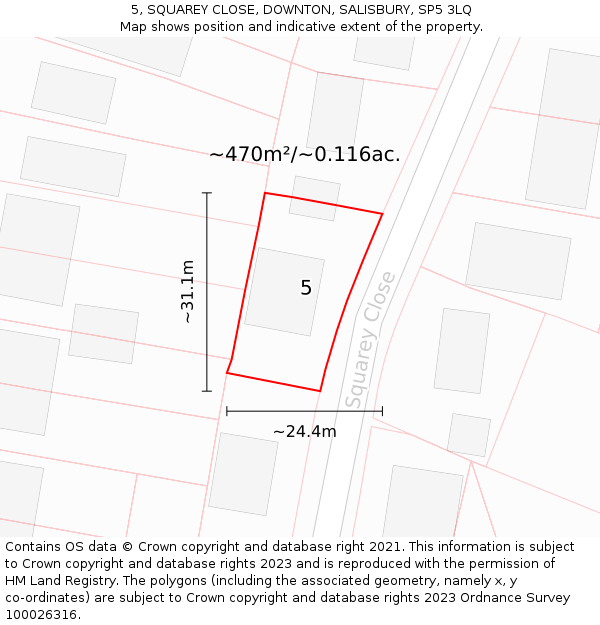 5, SQUAREY CLOSE, DOWNTON, SALISBURY, SP5 3LQ: Plot and title map