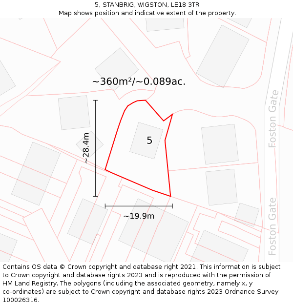5, STANBRIG, WIGSTON, LE18 3TR: Plot and title map