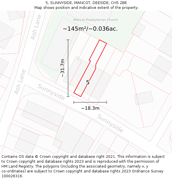 5, SUNNYSIDE, MANCOT, DEESIDE, CH5 2BE: Plot and title map