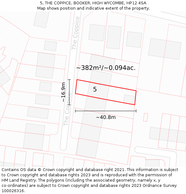 5, THE COPPICE, BOOKER, HIGH WYCOMBE, HP12 4SA: Plot and title map