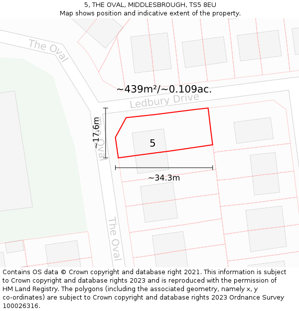 5, THE OVAL, MIDDLESBROUGH, TS5 8EU: Plot and title map