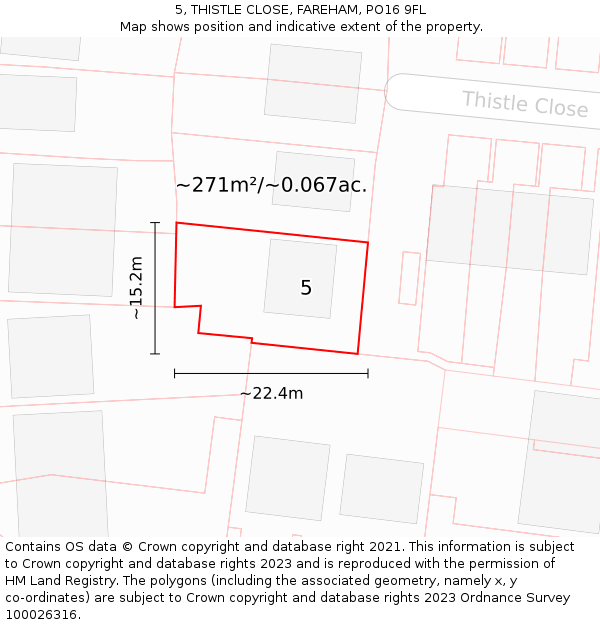 5, THISTLE CLOSE, FAREHAM, PO16 9FL: Plot and title map