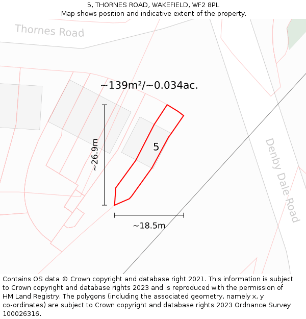 5, THORNES ROAD, WAKEFIELD, WF2 8PL: Plot and title map