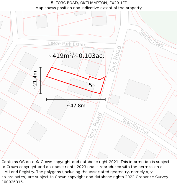 5, TORS ROAD, OKEHAMPTON, EX20 1EF: Plot and title map