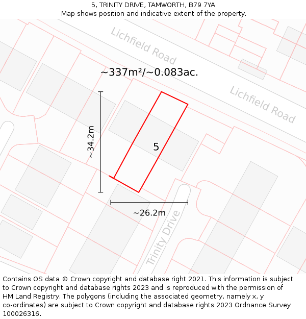 5, TRINITY DRIVE, TAMWORTH, B79 7YA: Plot and title map