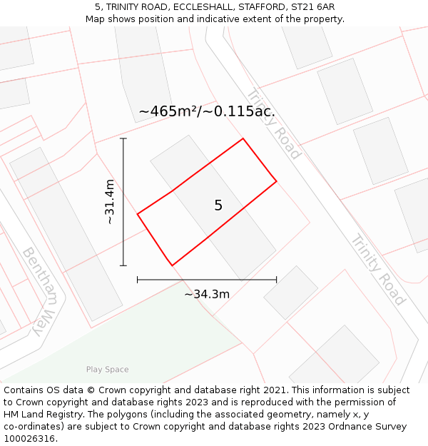5, TRINITY ROAD, ECCLESHALL, STAFFORD, ST21 6AR: Plot and title map