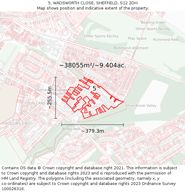 5, WADSWORTH CLOSE, SHEFFIELD, S12 2DH: Plot and title map