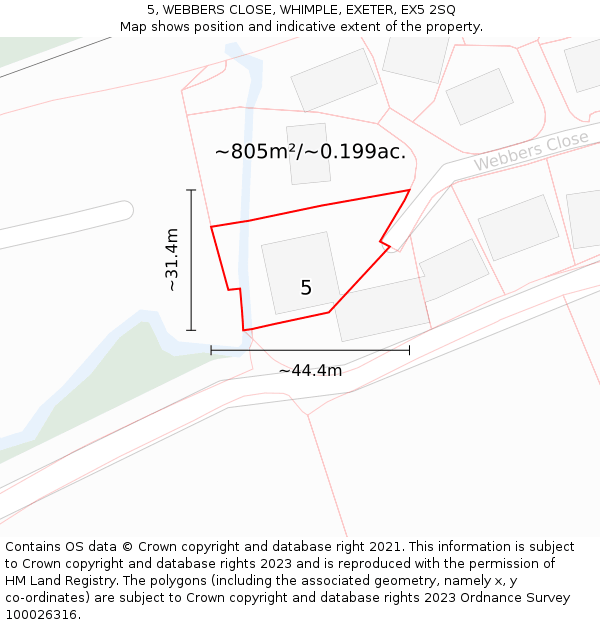 5, WEBBERS CLOSE, WHIMPLE, EXETER, EX5 2SQ: Plot and title map
