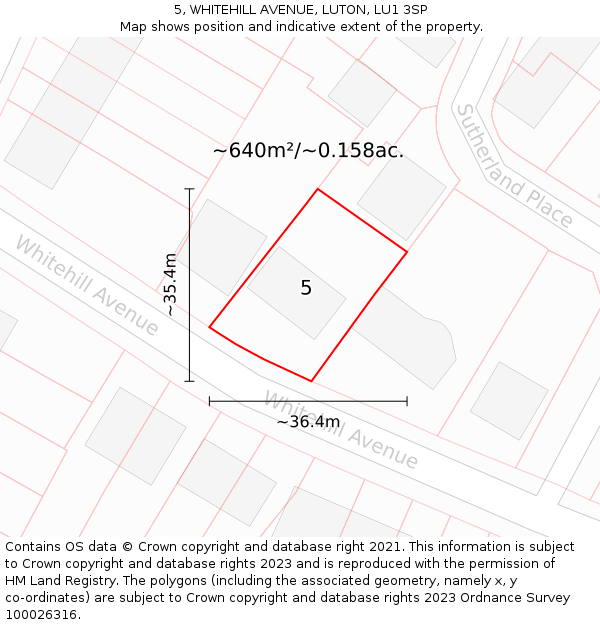 5, WHITEHILL AVENUE, LUTON, LU1 3SP: Plot and title map