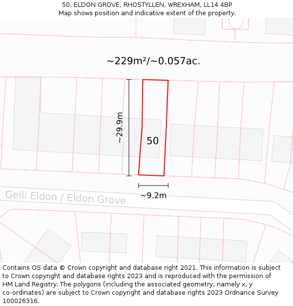 50, ELDON GROVE, RHOSTYLLEN, WREXHAM, LL14 4BP: Plot and title map