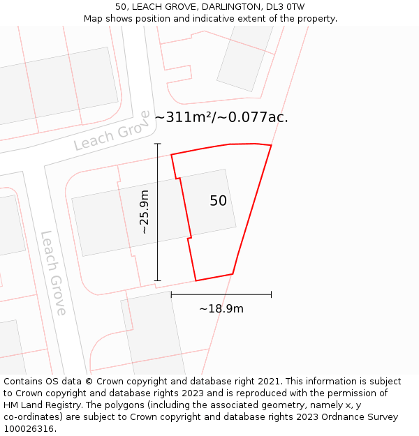 50, LEACH GROVE, DARLINGTON, DL3 0TW: Plot and title map