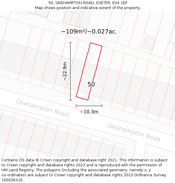 50, OKEHAMPTON ROAD, EXETER, EX4 1EP: Plot and title map