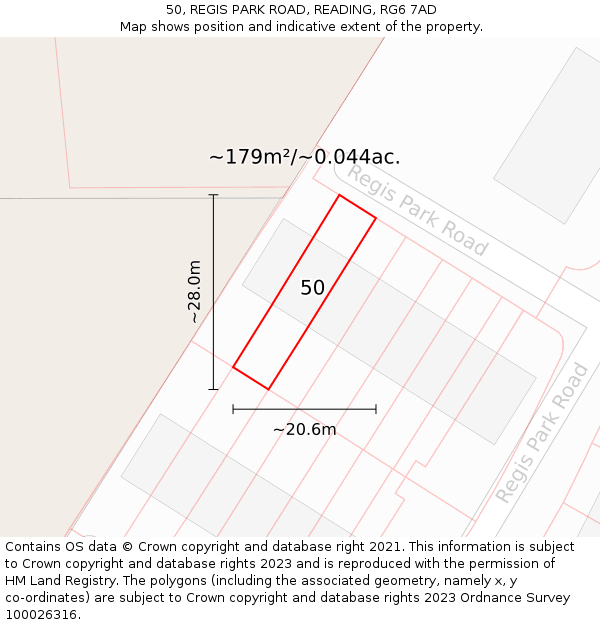 50, REGIS PARK ROAD, READING, RG6 7AD: Plot and title map