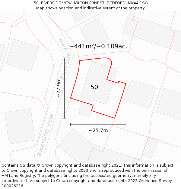 50, RIVERSIDE VIEW, MILTON ERNEST, BEDFORD, MK44 1SG: Plot and title map
