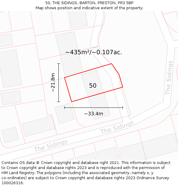50, THE SIDINGS, BARTON, PRESTON, PR3 5BP: Plot and title map