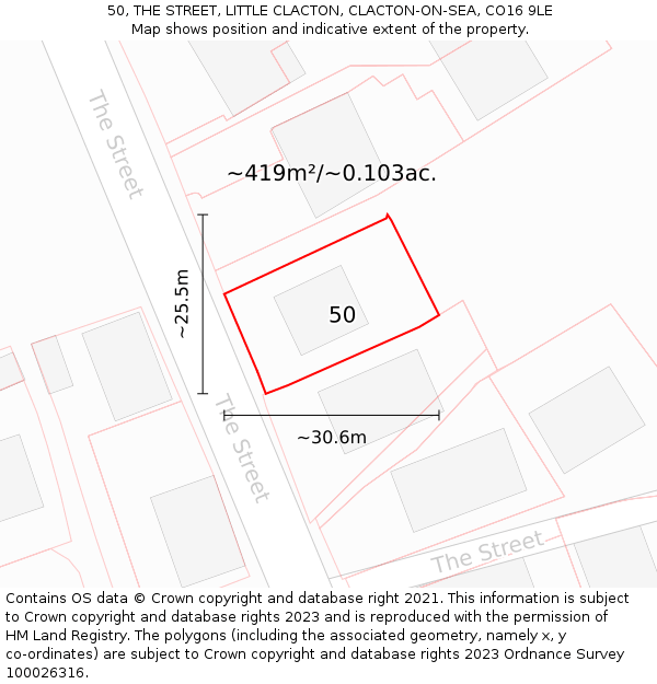 50, THE STREET, LITTLE CLACTON, CLACTON-ON-SEA, CO16 9LE: Plot and title map