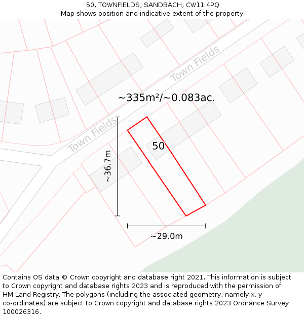 50, TOWNFIELDS, SANDBACH, CW11 4PQ: Plot and title map