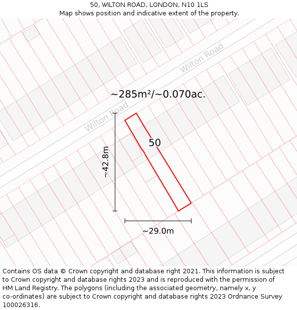 50, WILTON ROAD, LONDON, N10 1LS: Plot and title map