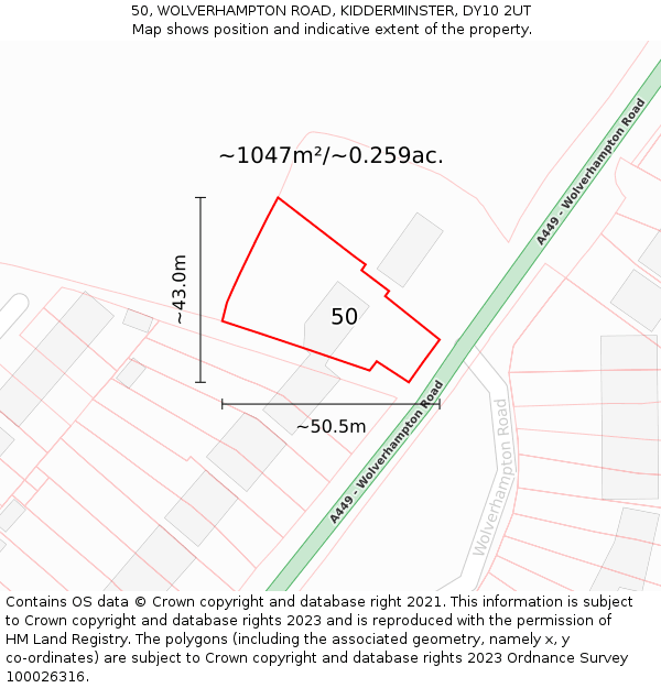 50, WOLVERHAMPTON ROAD, KIDDERMINSTER, DY10 2UT: Plot and title map