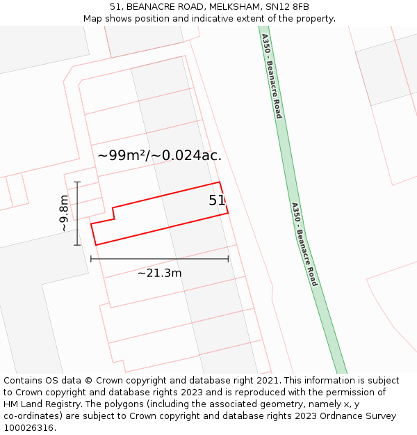 51, BEANACRE ROAD, MELKSHAM, SN12 8FB: Plot and title map