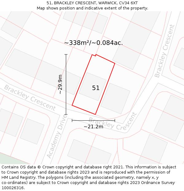 51, BRACKLEY CRESCENT, WARWICK, CV34 6XT: Plot and title map