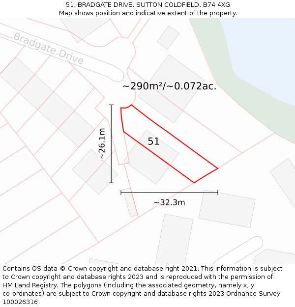 51, BRADGATE DRIVE, SUTTON COLDFIELD, B74 4XG: Plot and title map