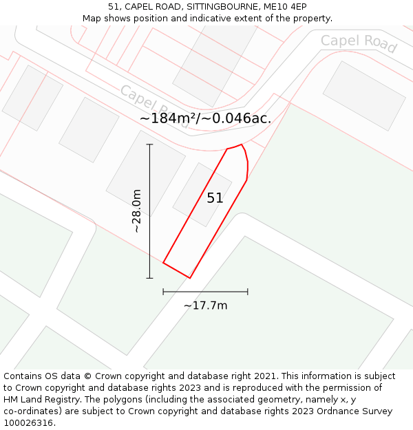 51, CAPEL ROAD, SITTINGBOURNE, ME10 4EP: Plot and title map