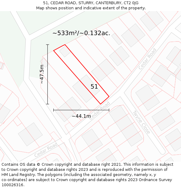 51, CEDAR ROAD, STURRY, CANTERBURY, CT2 0JG: Plot and title map