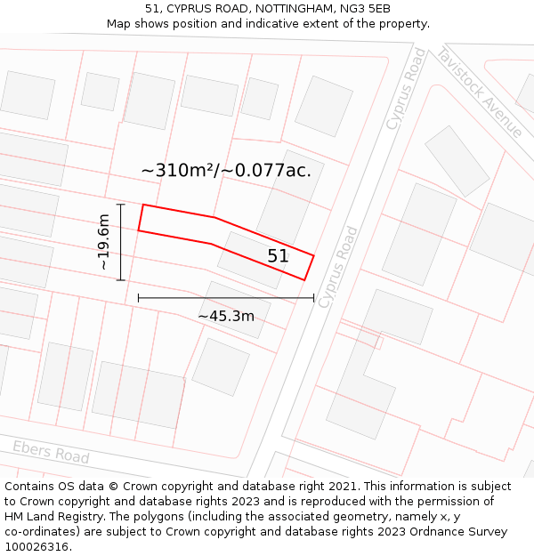 51, CYPRUS ROAD, NOTTINGHAM, NG3 5EB: Plot and title map