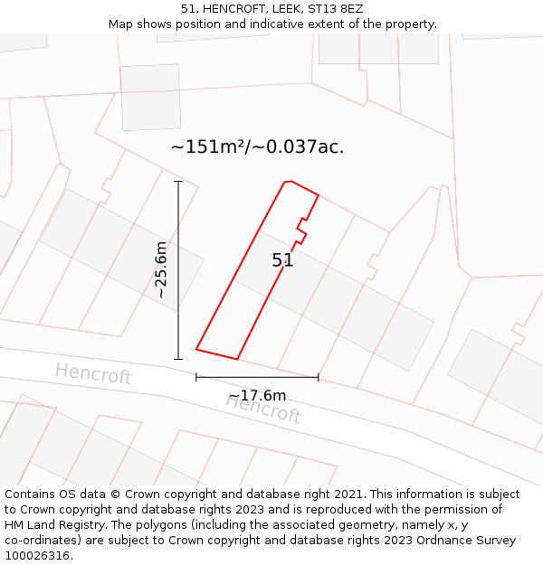 51, HENCROFT, LEEK, ST13 8EZ: Plot and title map
