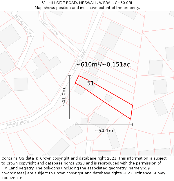 51, HILLSIDE ROAD, HESWALL, WIRRAL, CH60 0BL: Plot and title map