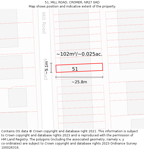 51, MILL ROAD, CROMER, NR27 0AD: Plot and title map