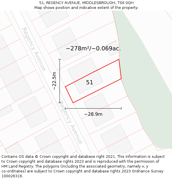 51, REGENCY AVENUE, MIDDLESBROUGH, TS6 0QH: Plot and title map