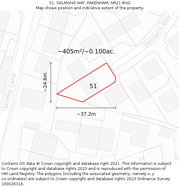 51, SALMONS WAY, FAKENHAM, NR21 8NG: Plot and title map
