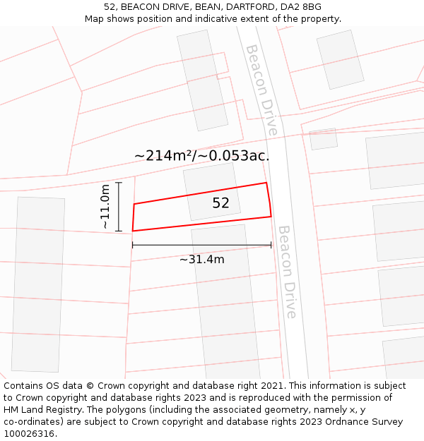 52, BEACON DRIVE, BEAN, DARTFORD, DA2 8BG: Plot and title map