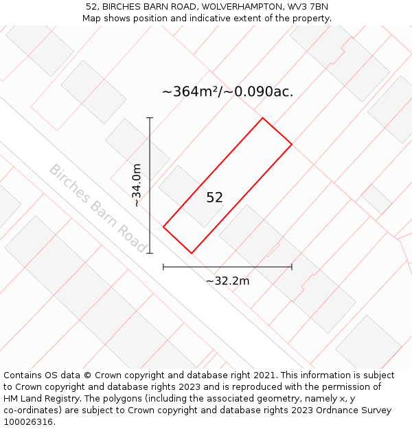 52, BIRCHES BARN ROAD, WOLVERHAMPTON, WV3 7BN: Plot and title map