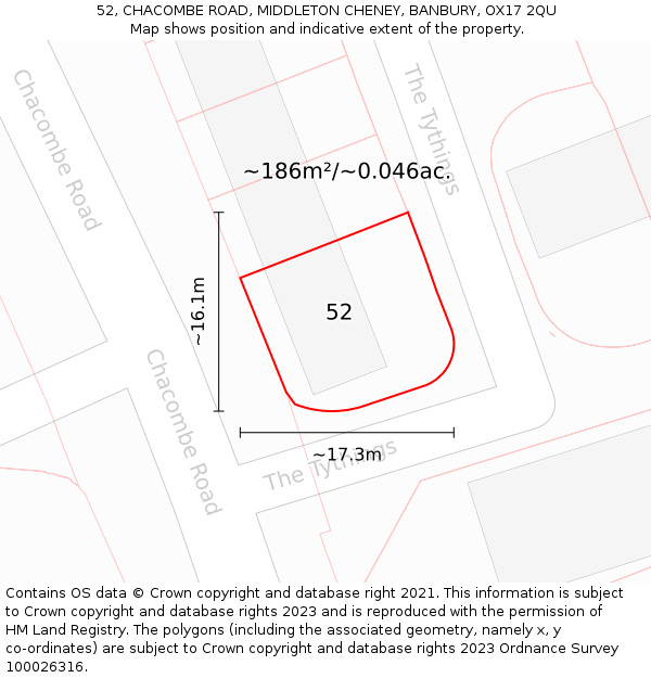 52, CHACOMBE ROAD, MIDDLETON CHENEY, BANBURY, OX17 2QU: Plot and title map