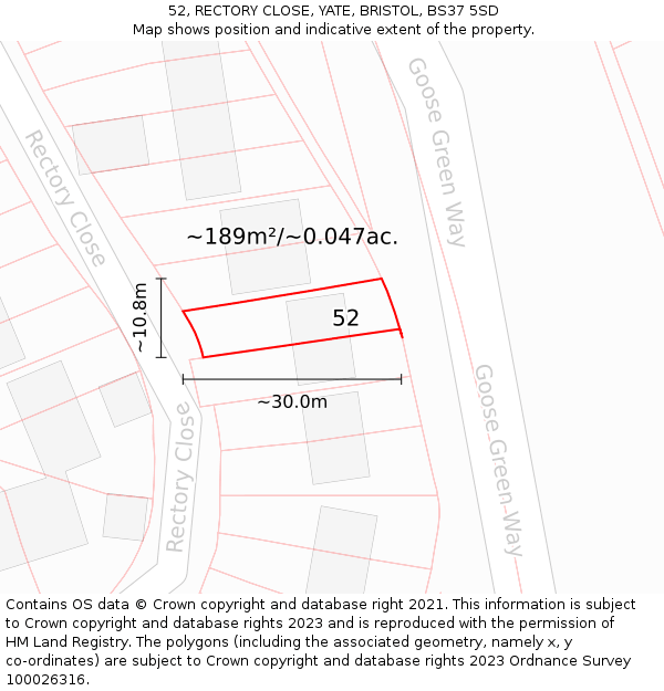 52, RECTORY CLOSE, YATE, BRISTOL, BS37 5SD: Plot and title map