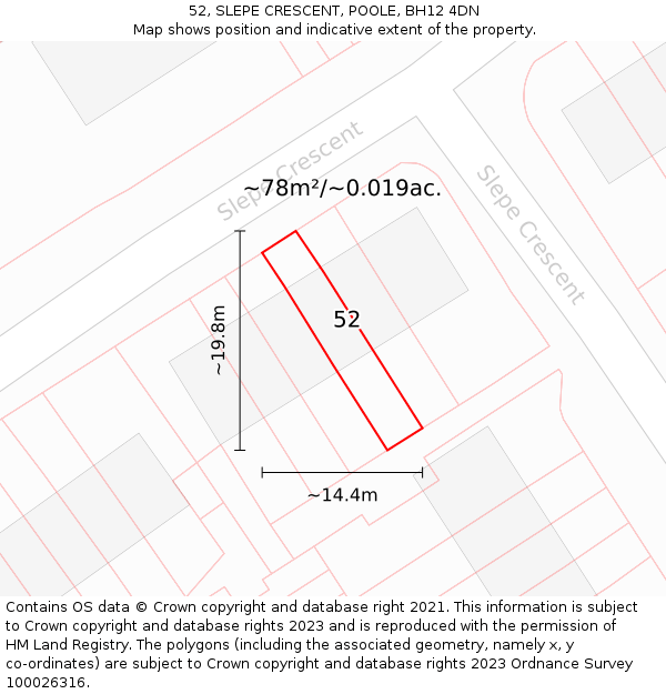 52, SLEPE CRESCENT, POOLE, BH12 4DN: Plot and title map