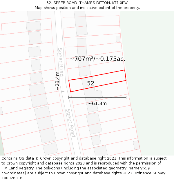 52, SPEER ROAD, THAMES DITTON, KT7 0PW: Plot and title map