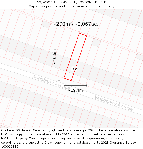 52, WOODBERRY AVENUE, LONDON, N21 3LD: Plot and title map