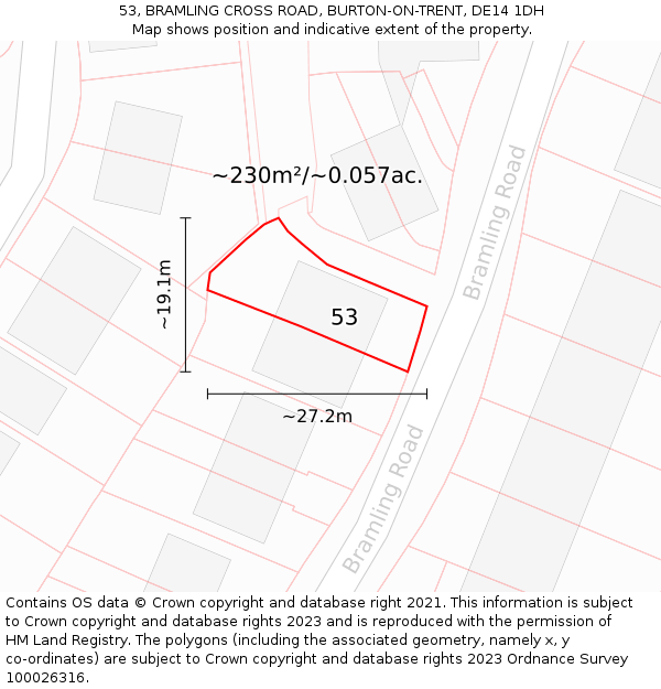 53, BRAMLING CROSS ROAD, BURTON-ON-TRENT, DE14 1DH: Plot and title map