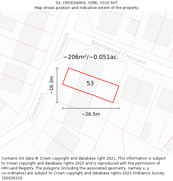 53, CROSSWAYS, YORK, YO10 5HT: Plot and title map
