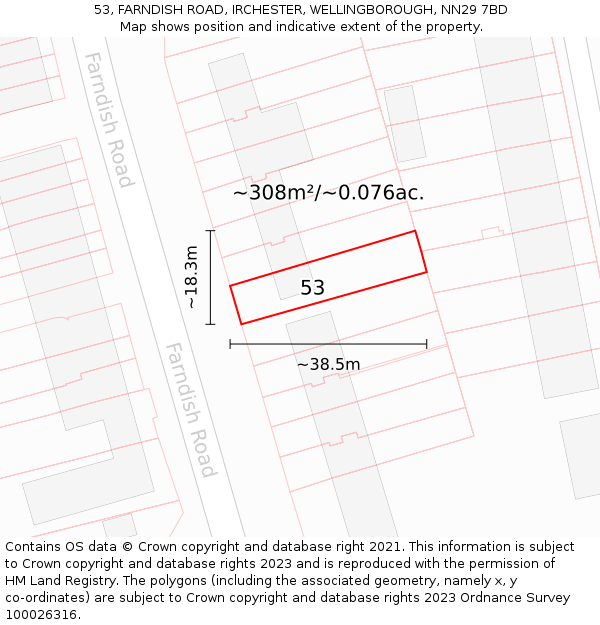 53, FARNDISH ROAD, IRCHESTER, WELLINGBOROUGH, NN29 7BD: Plot and title map