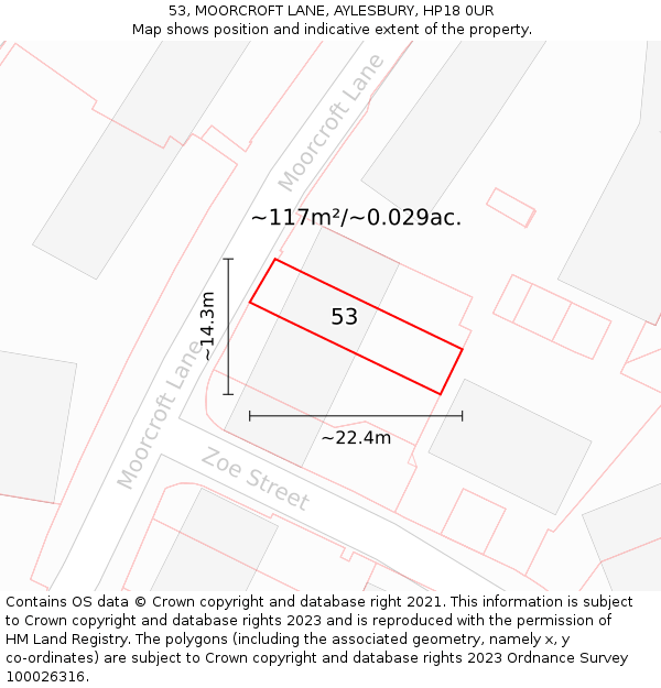 53, MOORCROFT LANE, AYLESBURY, HP18 0UR: Plot and title map