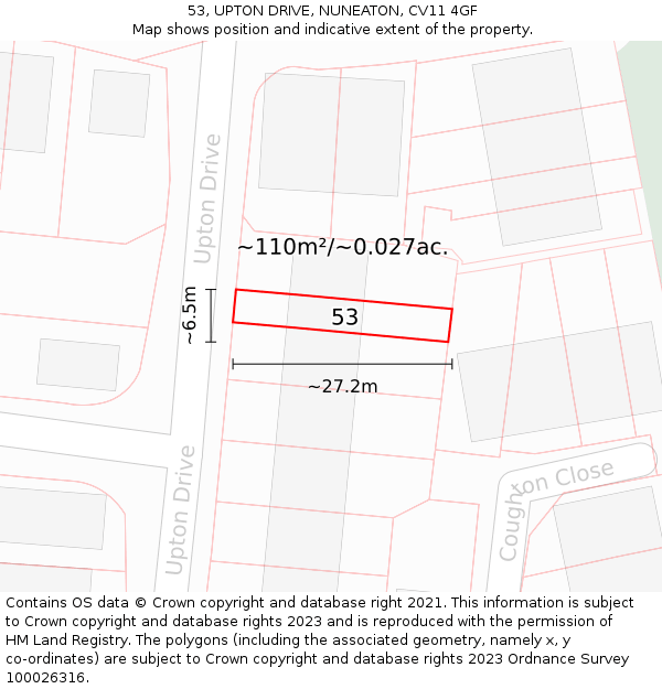 53, UPTON DRIVE, NUNEATON, CV11 4GF: Plot and title map